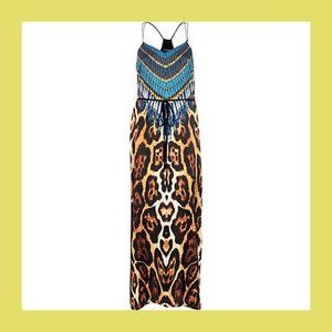 Leopard tribal split maxi dress new